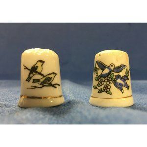 Thimbles Porelain set of 2 With birds painted on them